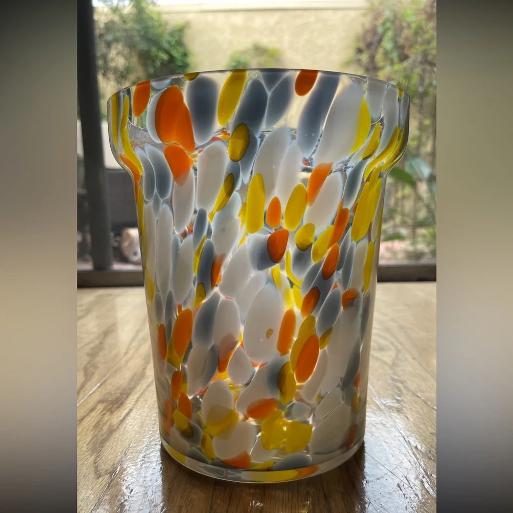 Snazzy Flawless Glass Vase / Candle Holder Gray White Orange Yellow Clear